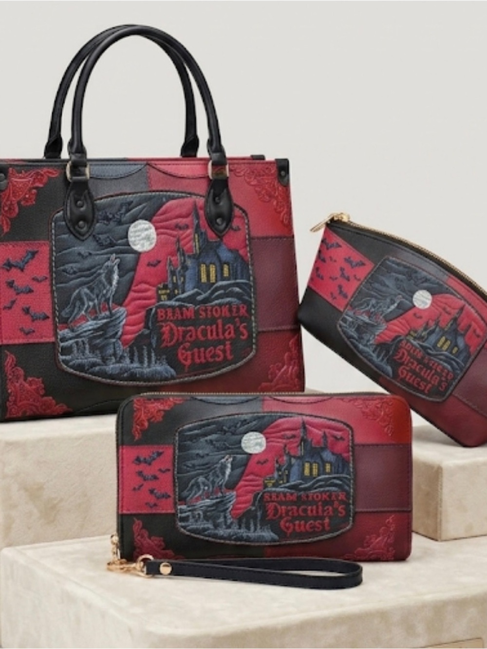 NEW Dracula's Guest Red & Black Tote Bag Set